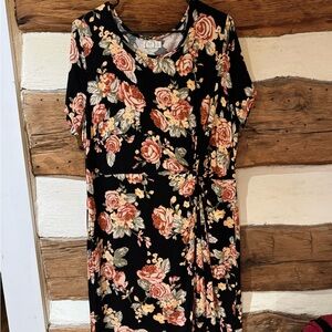 Maurices Black Floral Ruched Wrap Midi Dress